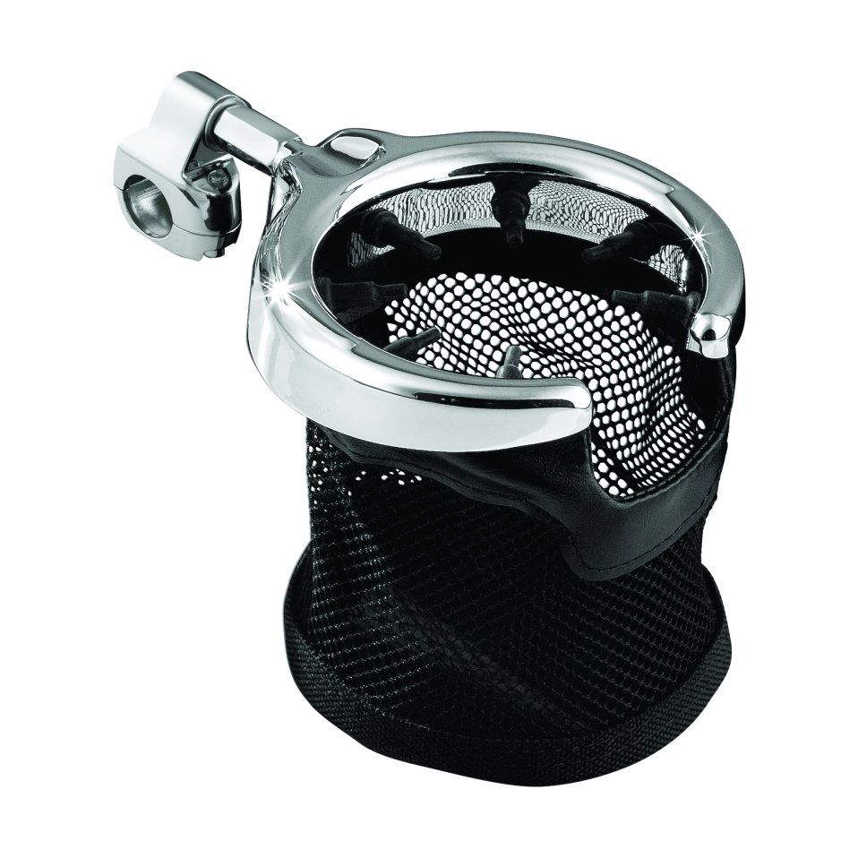Kuryakyn Drink Holder with Mesh Basket 1-1/4 inch Clamp Chrome