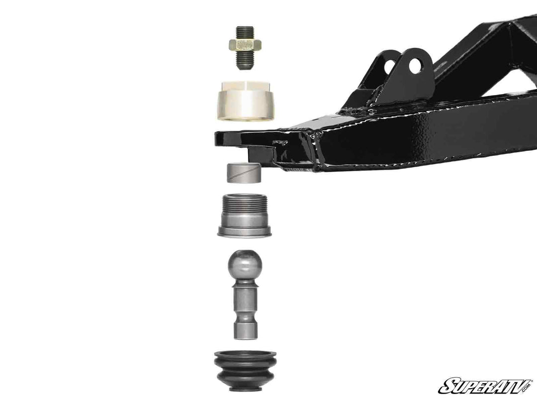 Picture of how a Can-Am Maverick R Keller Ball Joint assembles into the A-arm