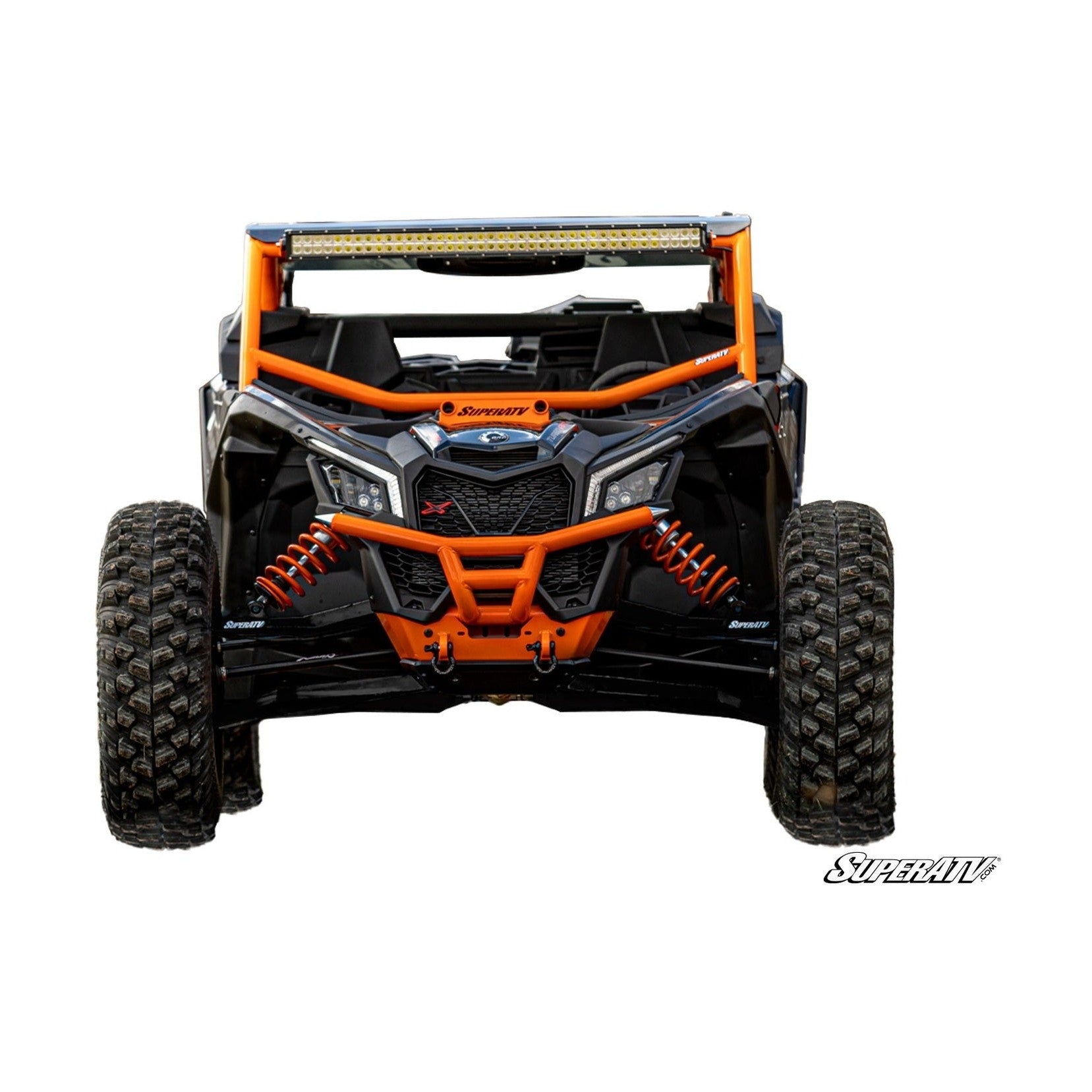 Picture from the front with the Can-Am Maverick X3 Long Travel Kit Boxed A-Arms