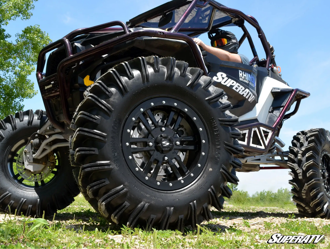 Product display of the SuperATV terminator UTV/ATV mud tires.