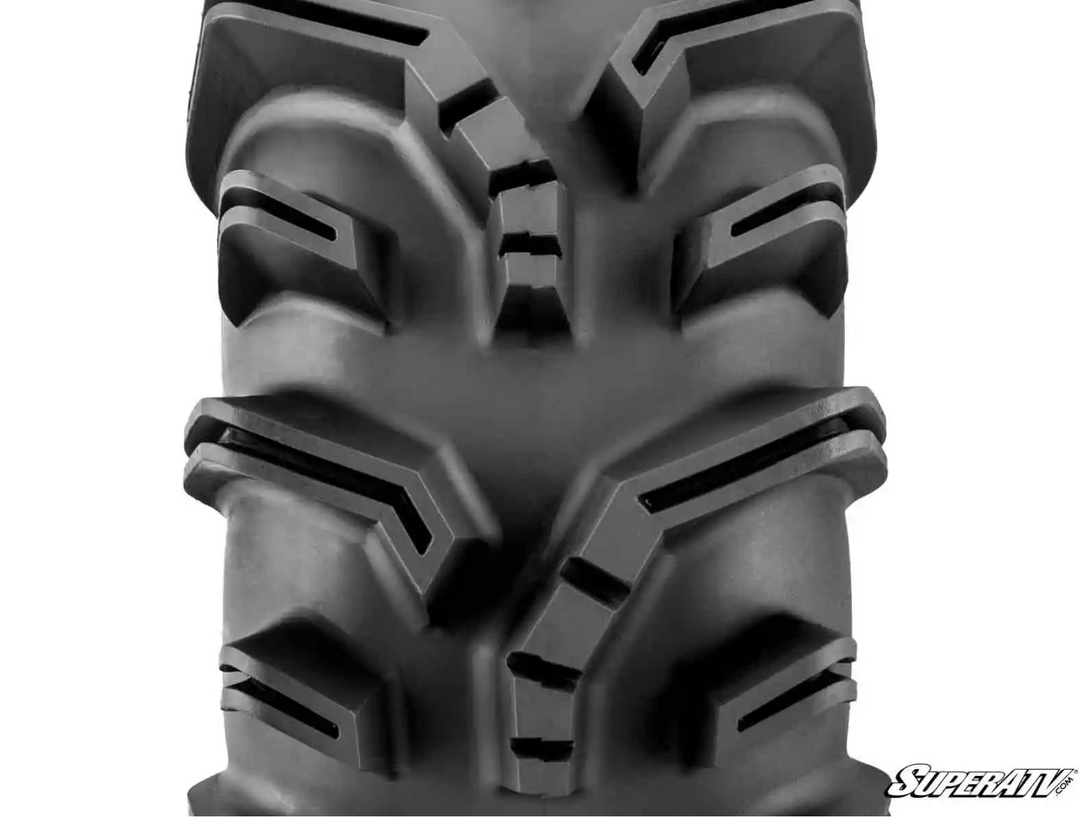 Product display of the SuperATV terminator UTV/ATV mud tires.
