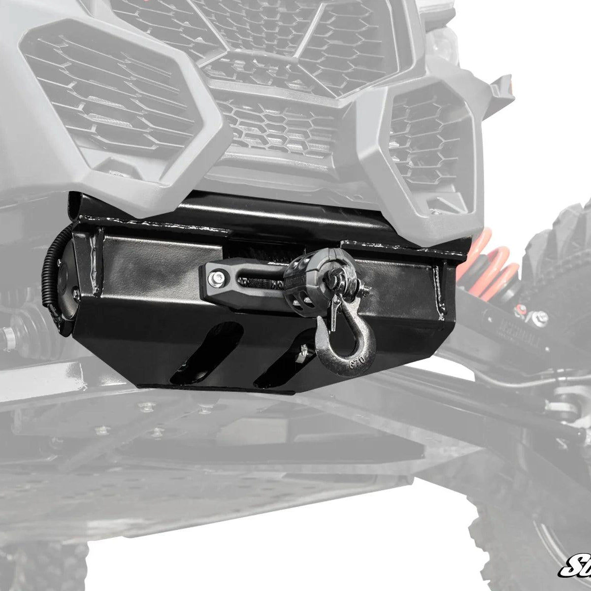 Product display of our ready fit winch designed for a Can-Am Maverick X3.