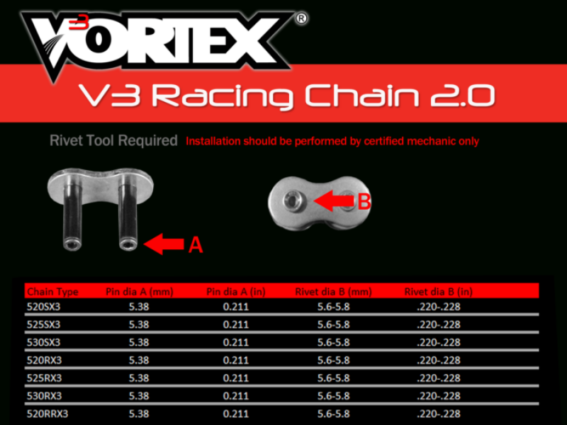 Vortex Racing V3 2.0 Master Link Rivet 520RRX4-RCL ROAD RACE - Black - Vortex Racing motorcycle part