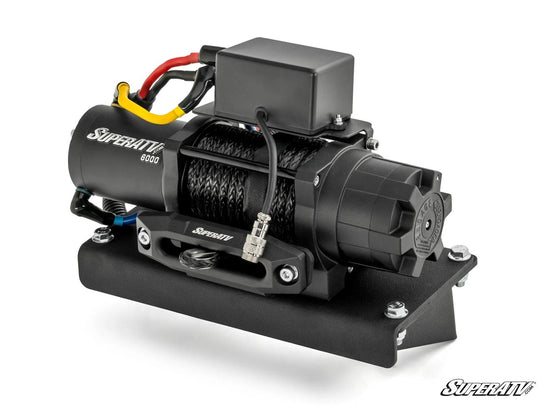 Front/ side view of the ready fit winch for a Kawasaki Mule UTV