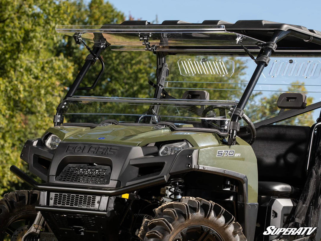 Product display Polaris Ranger 800 flip out windshield.