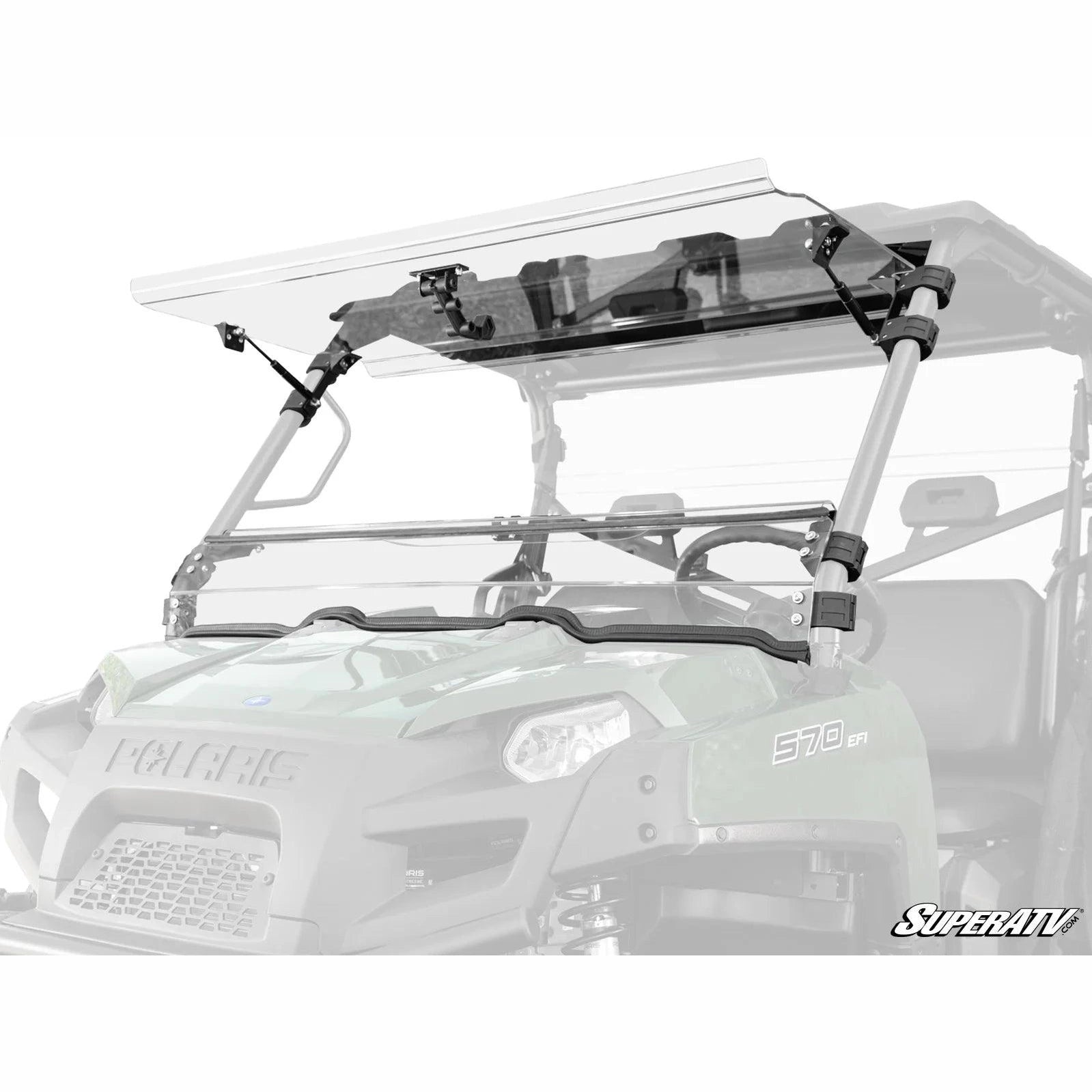 Product display Polaris Ranger 800 flip out windshield.