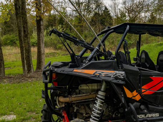 side view of the argo rack being flipped up on a polaris rzr xp